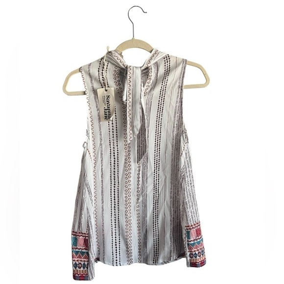 Savanah Jane Striped Embroidered Tie Neck Blouse, New with Tags - Picture 2 of 4